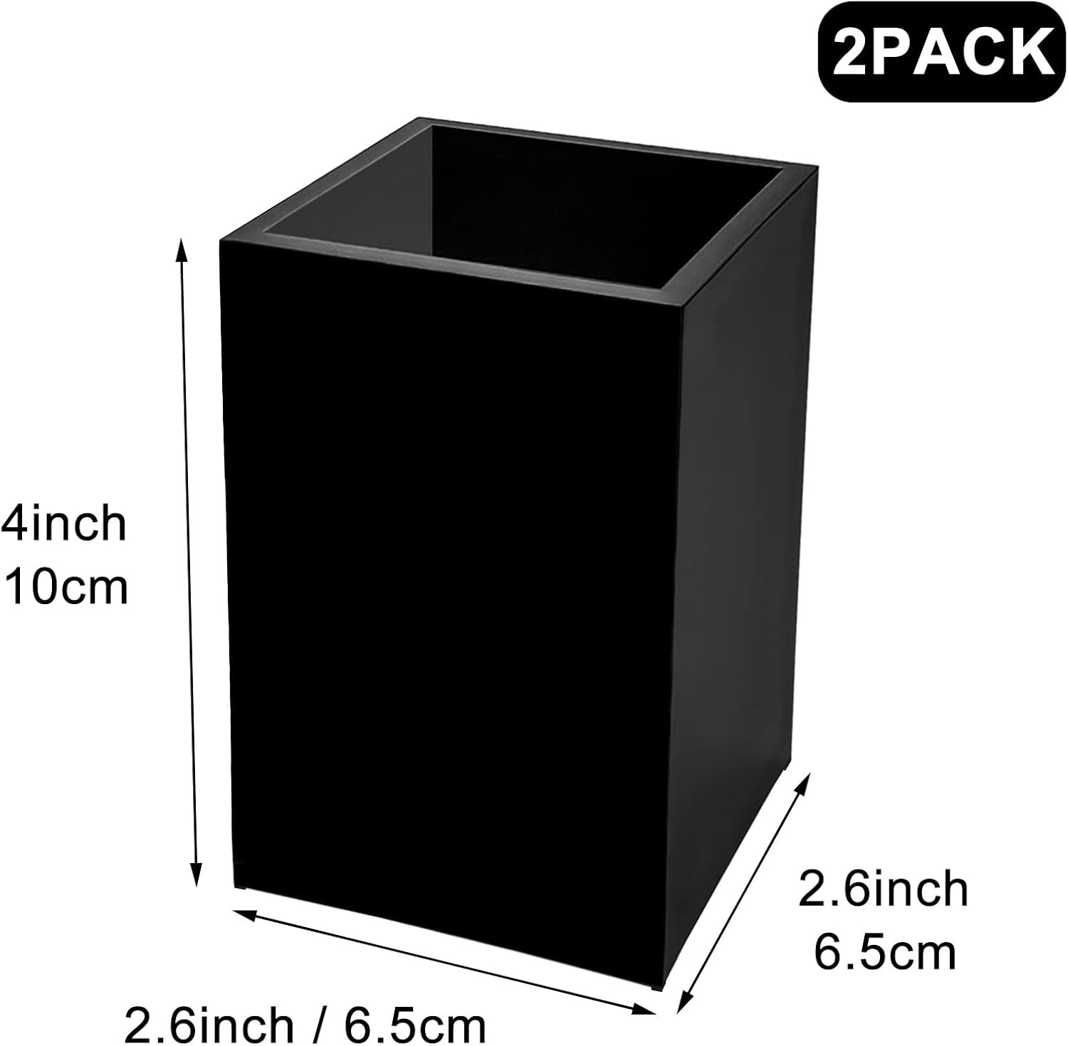 2 Pack Black Acrylic Pencil Pen Holder Cup,Desk Accessories Holder,Makeup Brush
