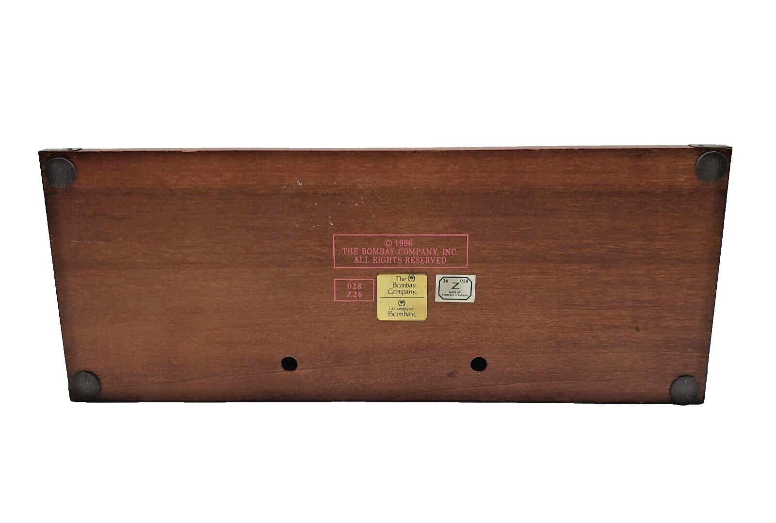 Vintage BOMBAY Wood Office Desktop Dresser Tray Organizer Brass Corners 1996