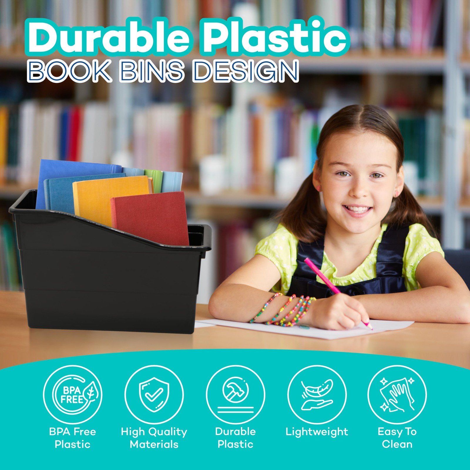 6 Durable Book and Binder Holder, Files Book Bins for Classroom, Plastic Vert…