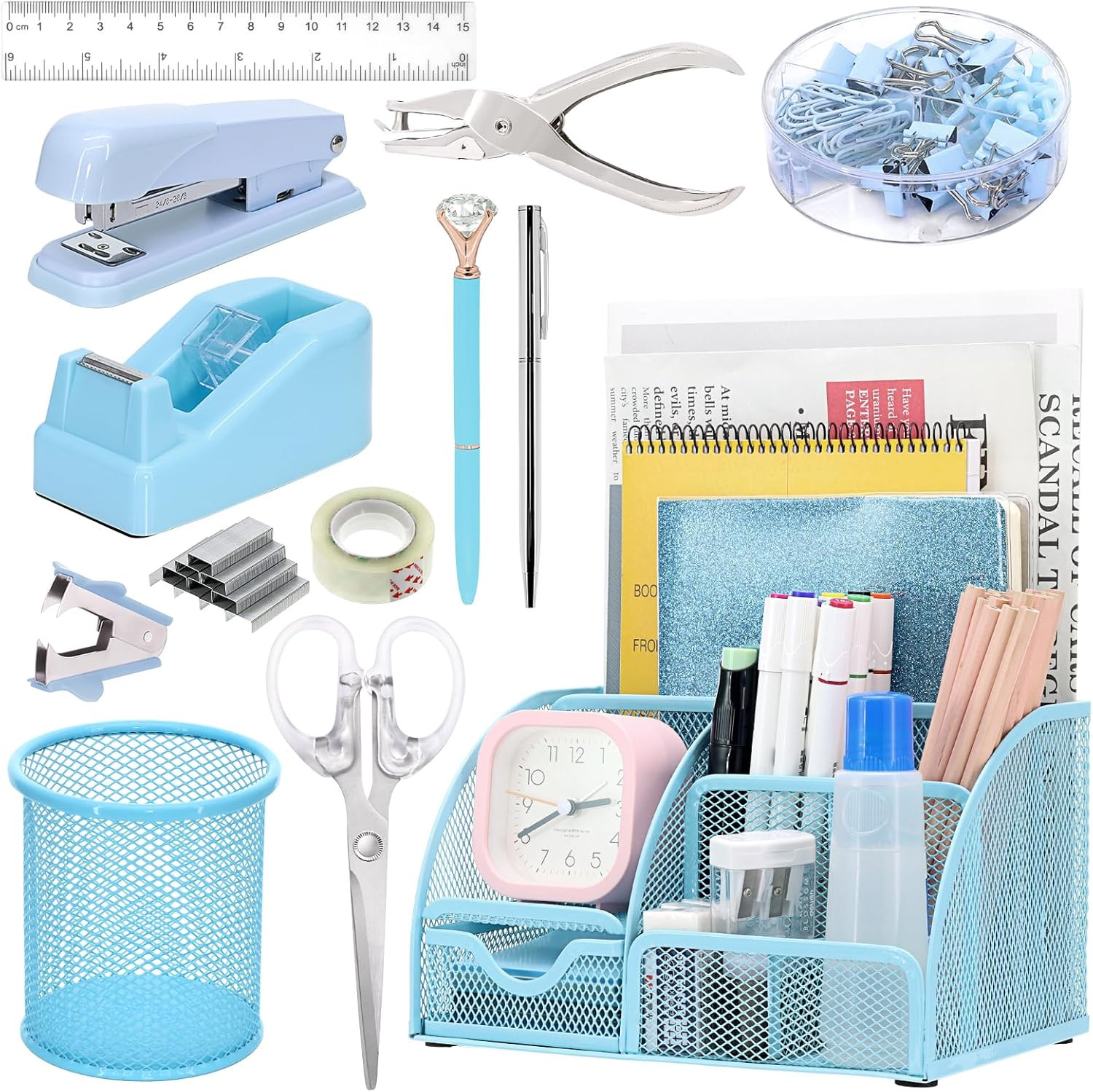 13-In-1 Office Desk Organizer Set with Stapler and Tape Dispenser, Pen Holder, S