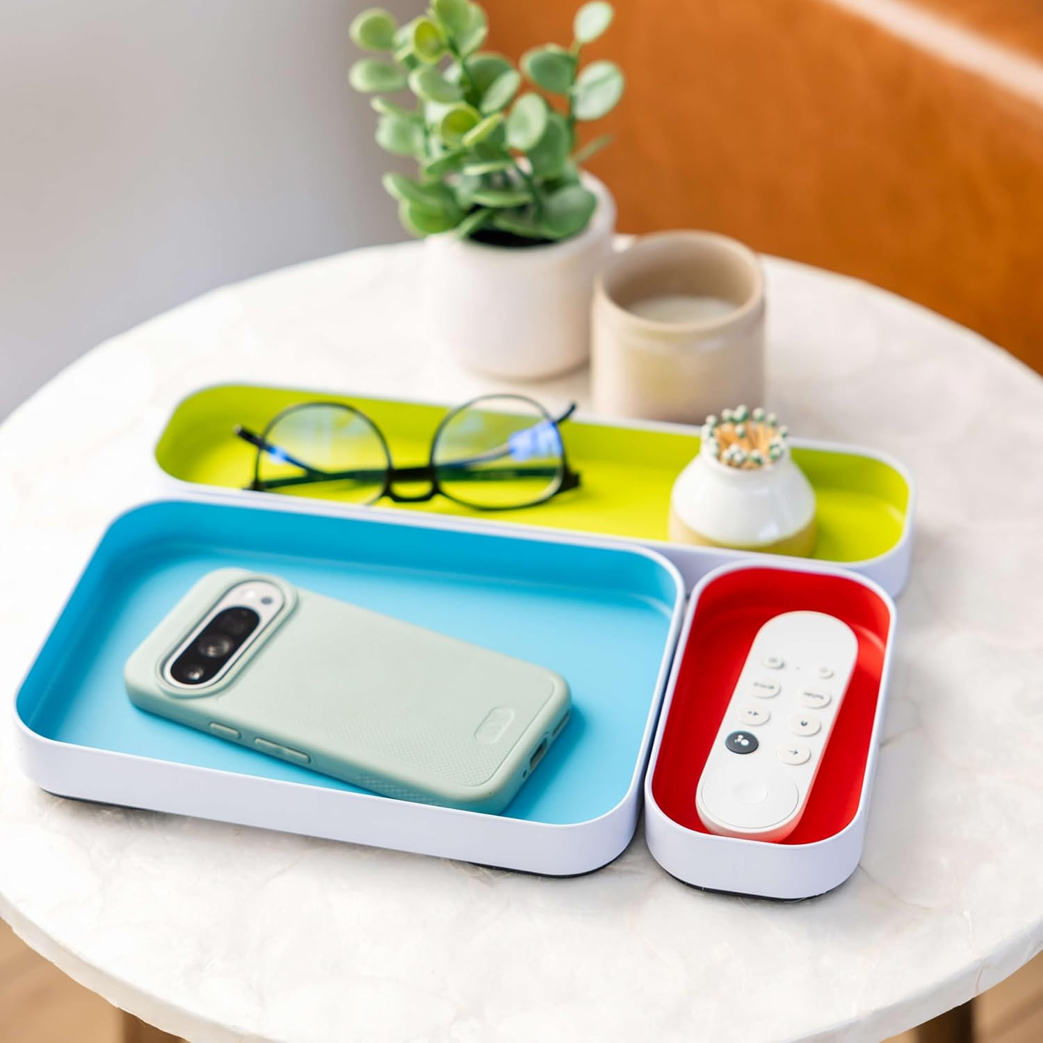 6 Piece Shallow Metal Organizer Tray Set for Storing Makeup, Stationery, Utensil