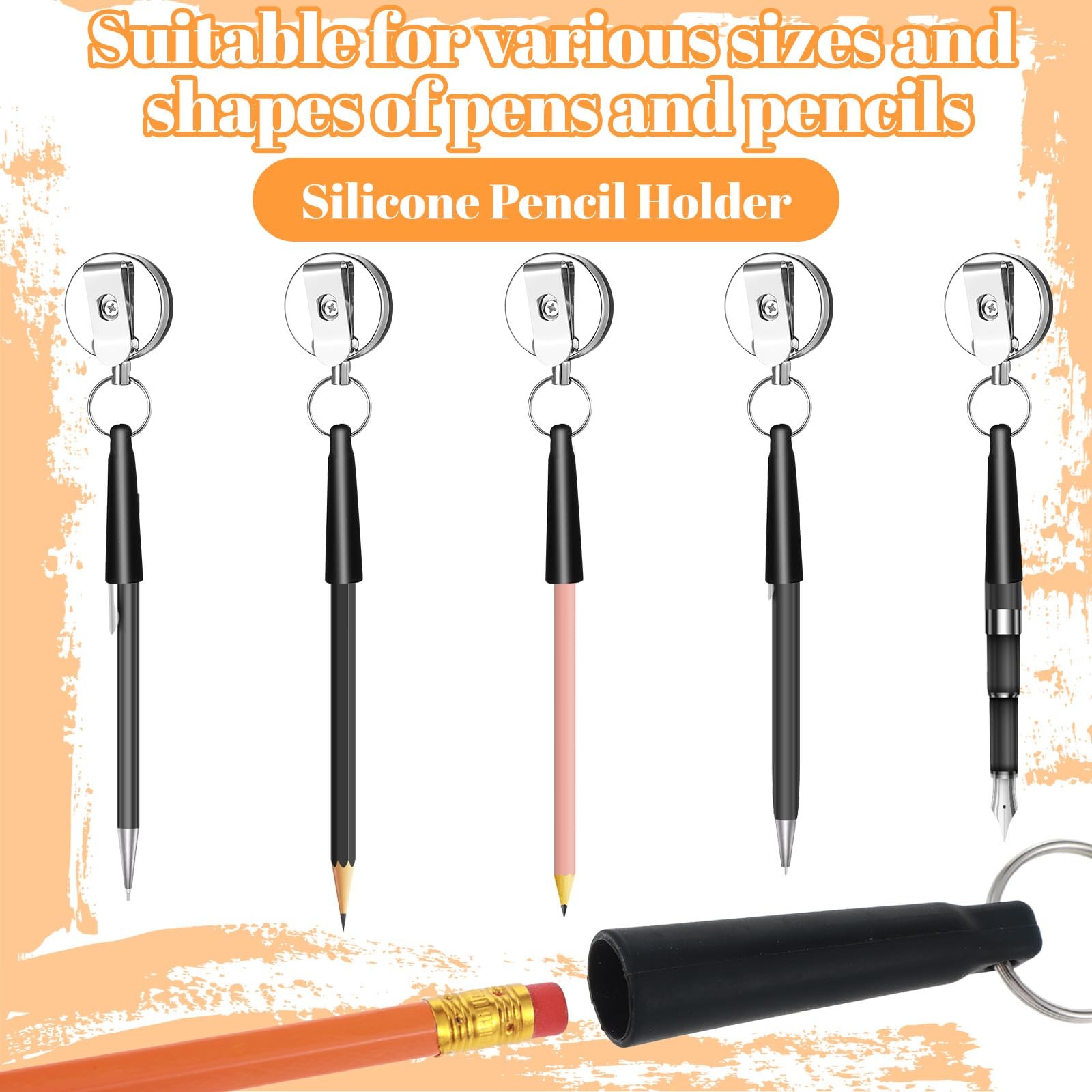 2 Pack Heavy Duty Retractable Pull Pen Pencil Holder, Ideal Grip for Markers