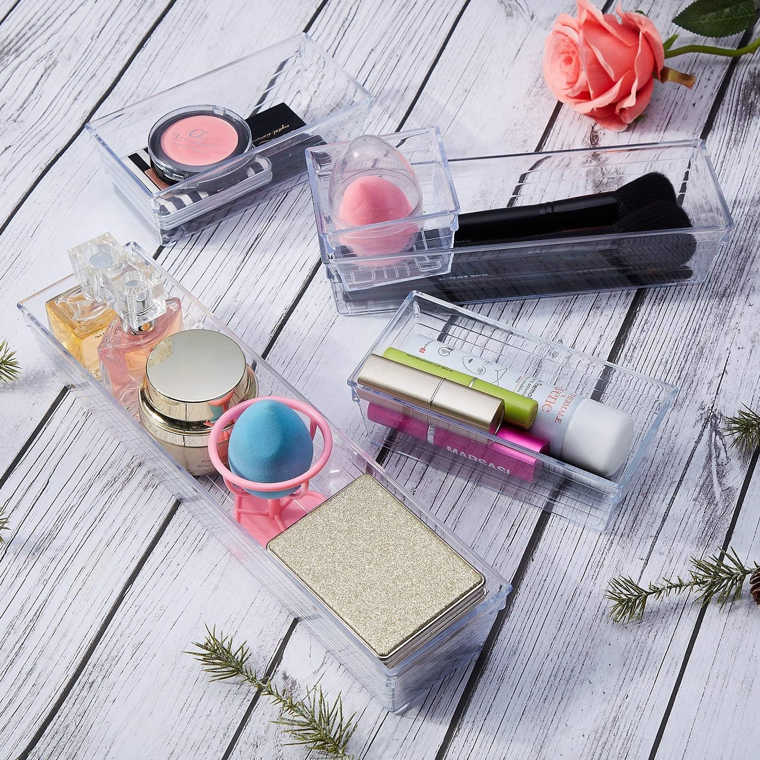 14 PCS Clear Plastic Drawer Organizer Tray for Makeup, Kitchen Utensils, Jewe…