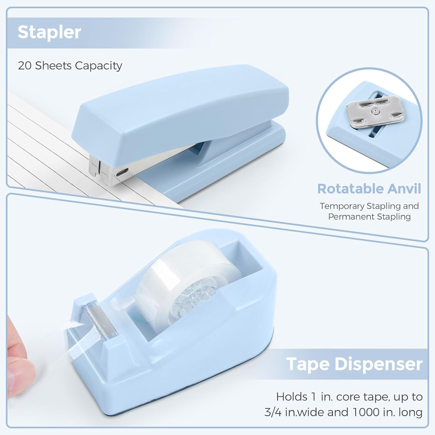 Blue Office Supplies Set, Office Desk Accessories, Mesh Desk Organizer, Stapler,