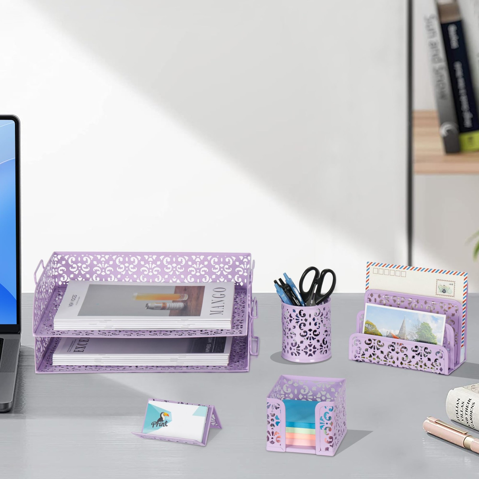 EasyPAG Desk Organizers and Accessories 5 Pieces Office Supplies Set – Purple