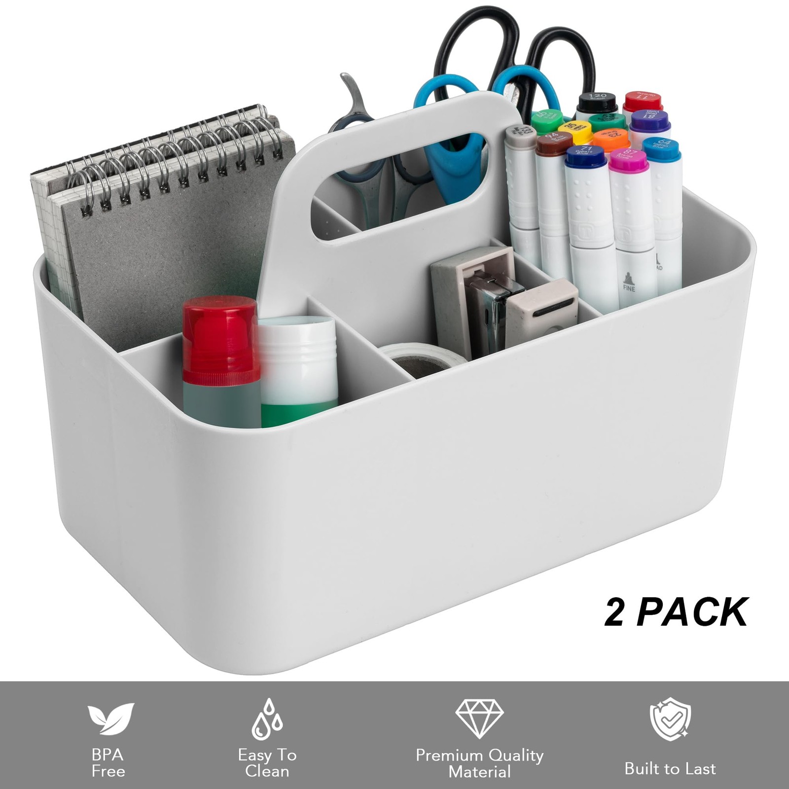 2 Pack Caddy Organizer With Handle Portable Plastic Caddy Storage Organizer For