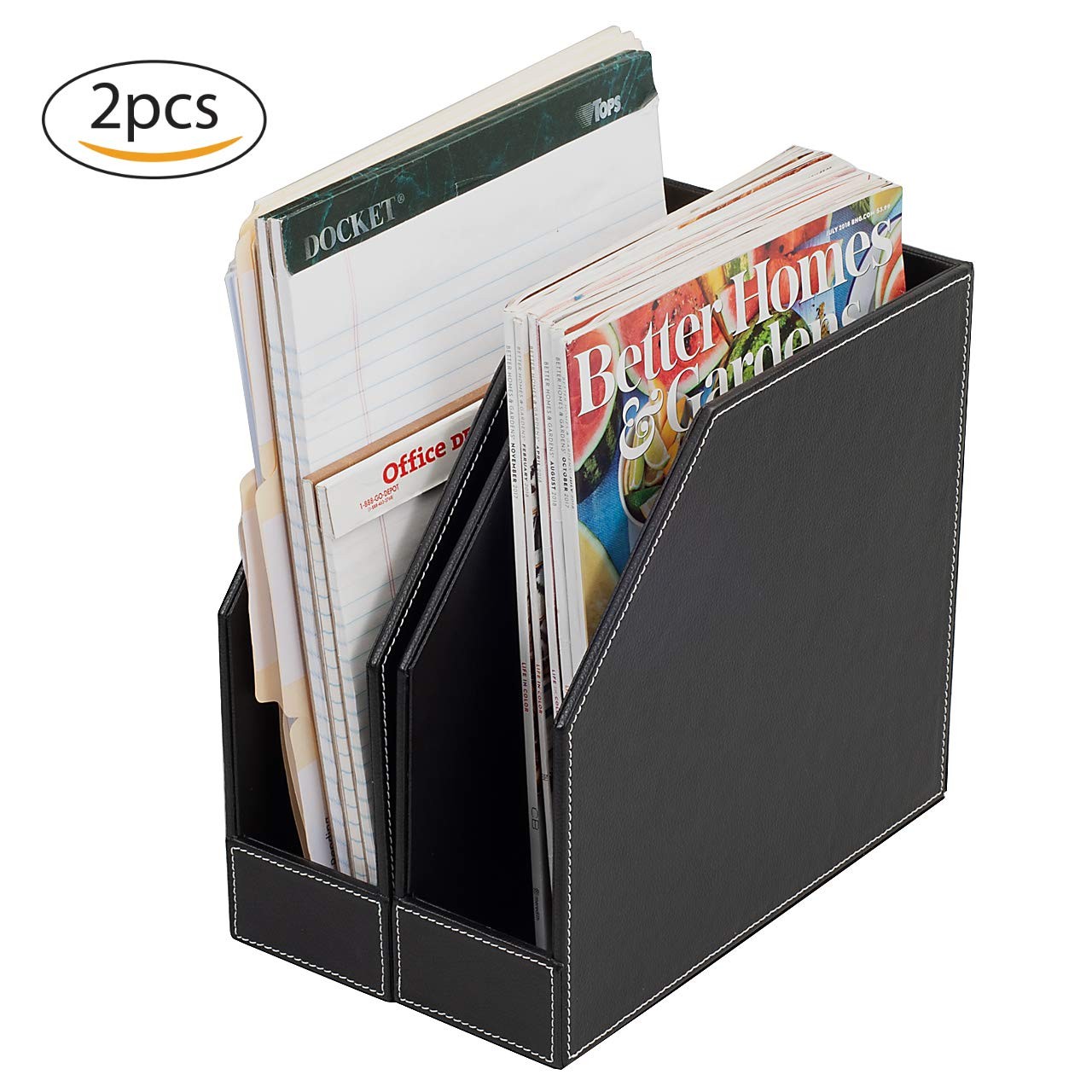 Executive Leather Vertical File Folder Holder Office Document Storage 2 PCS