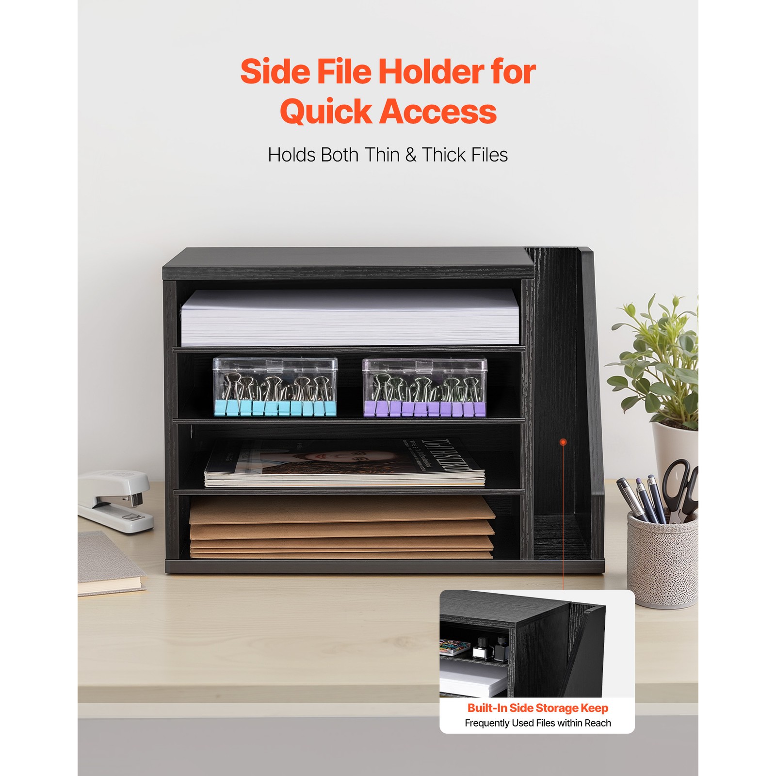 Uimoso 4-Compartment Office Mail Organizer with Adjustable Shelves, Black
