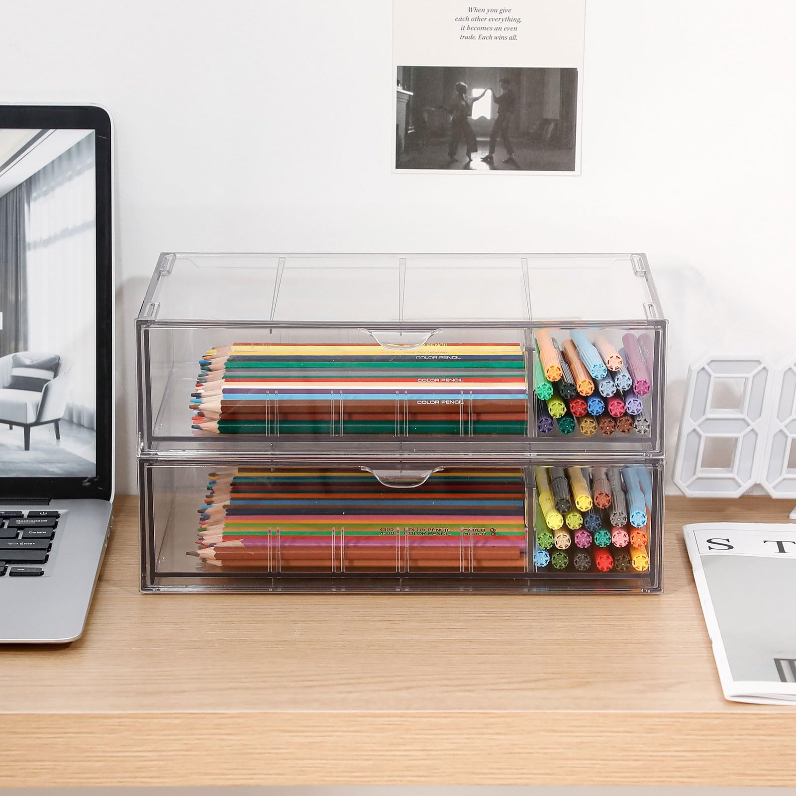 GOXITAX Clear Pen Organizer with Drawer, 2 Pack