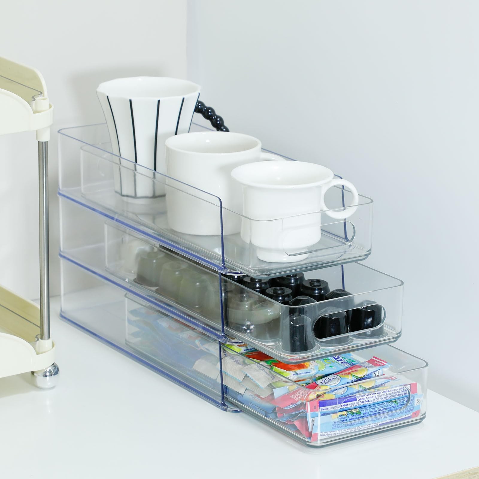 NINEWEEN 3 Tier Desk Drawer for Corner, Plastic Storage 3 Small, Clear