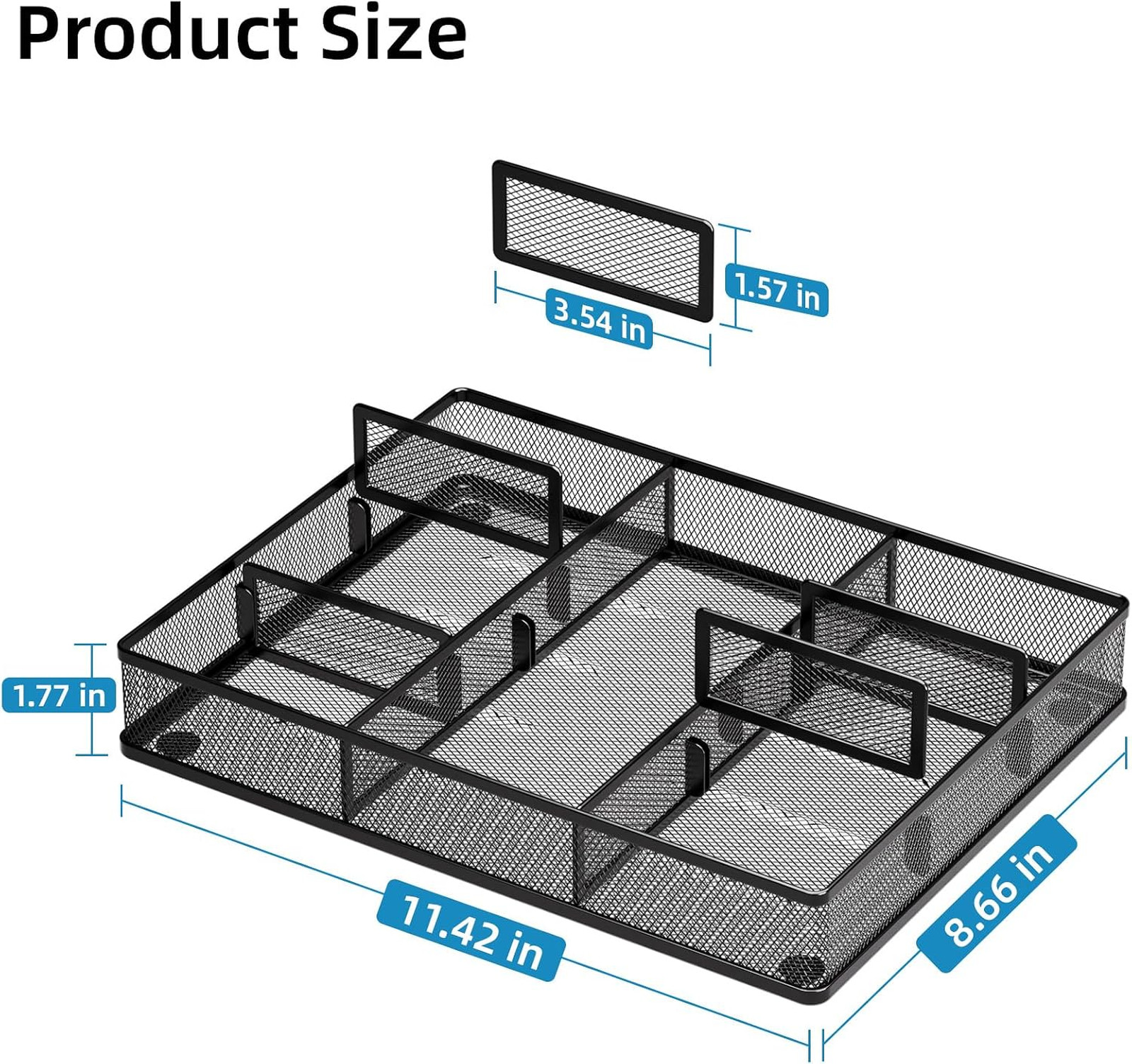 Desk Drawer Organizer Metal Mesh, Adjustable Compartments, Home Office Storage