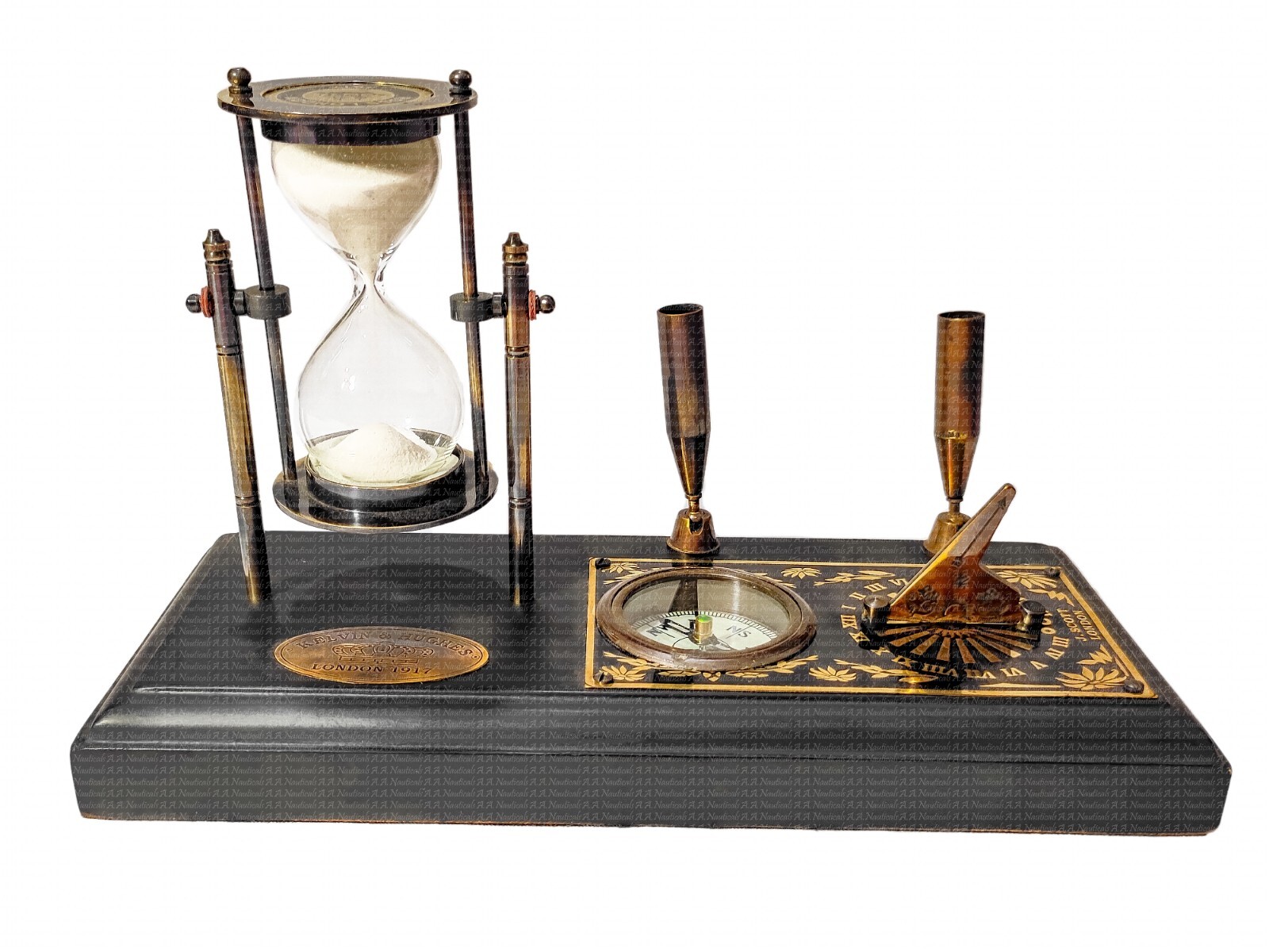 Personalizable Pen Holder with Hourglass & Compass – Handmade Desk Organizer