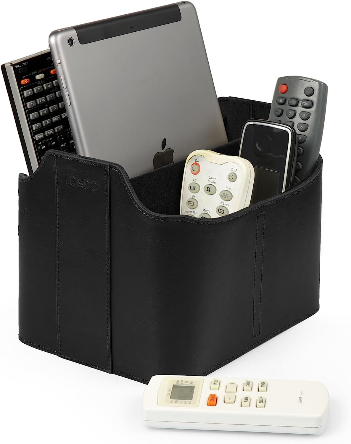 PU Leather Remote Control Holder, Office Supplies Desk Organizer with Tablet Slo