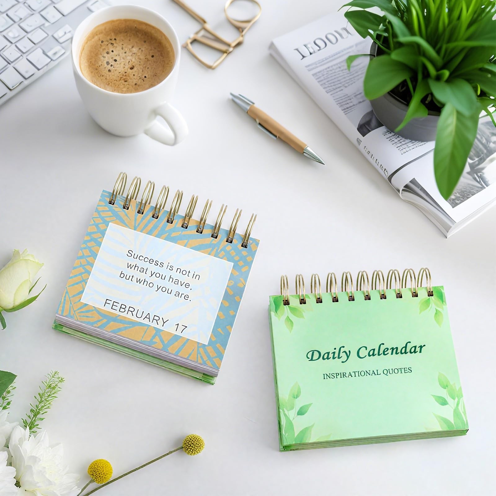 Daily Inspirational Quote Calendar Desktop 2026 5.12″W x 5.6″H, Light-green
