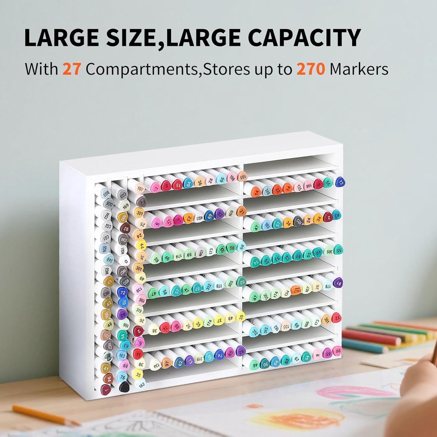 Wooden Marker Storage Organizer,Holds 270 Markers,Pens,Pencils & Art Supplies,Ve