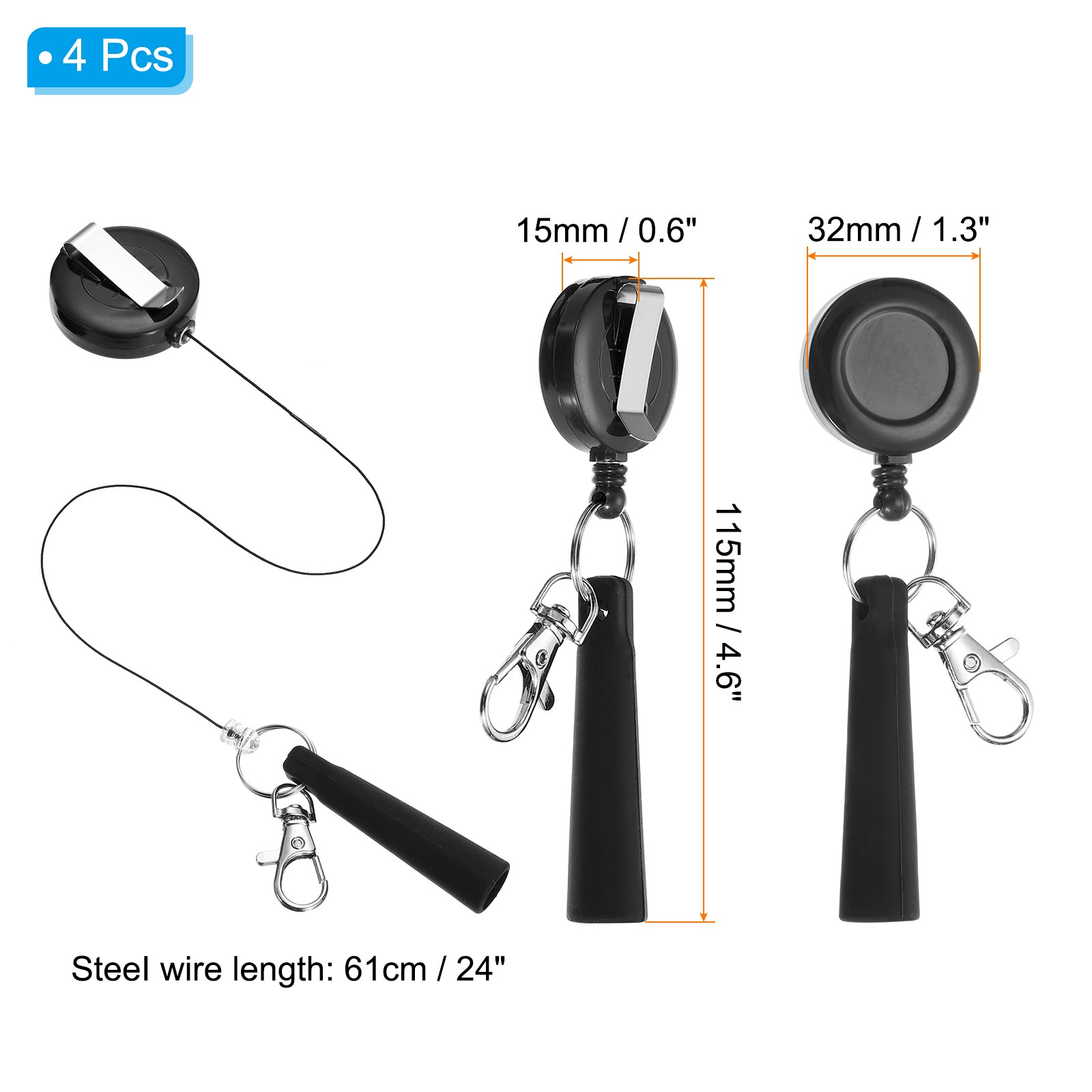 4 x Retractable Pen Holder Pull Pen Pencil Holder Elastic Silicone Black