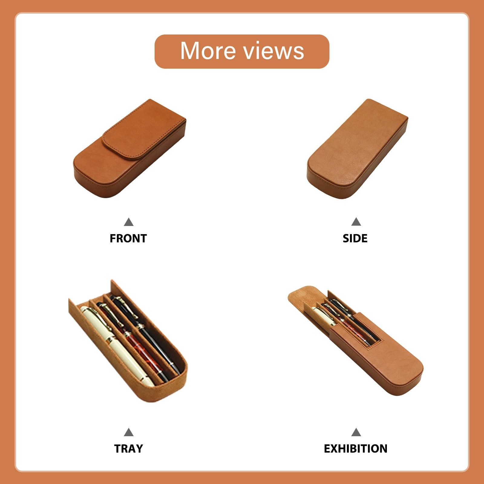 MIVLXLX Brown Leather Triple Pen Case for Fountain, Ballpoint, Rollerball Pens