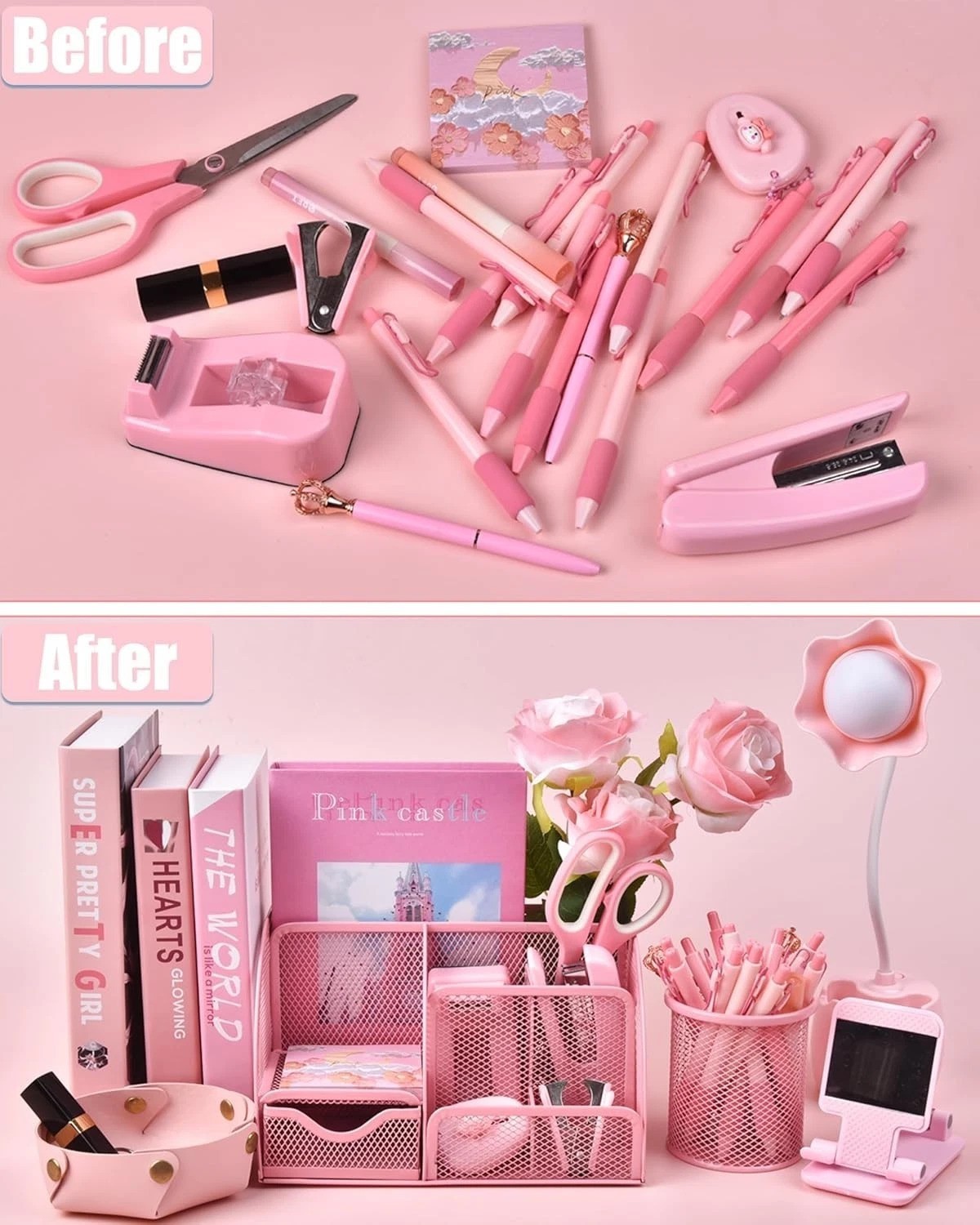 Modern 24-Piece Pink Office Supplies Set – Ultimate Workspace Beautification