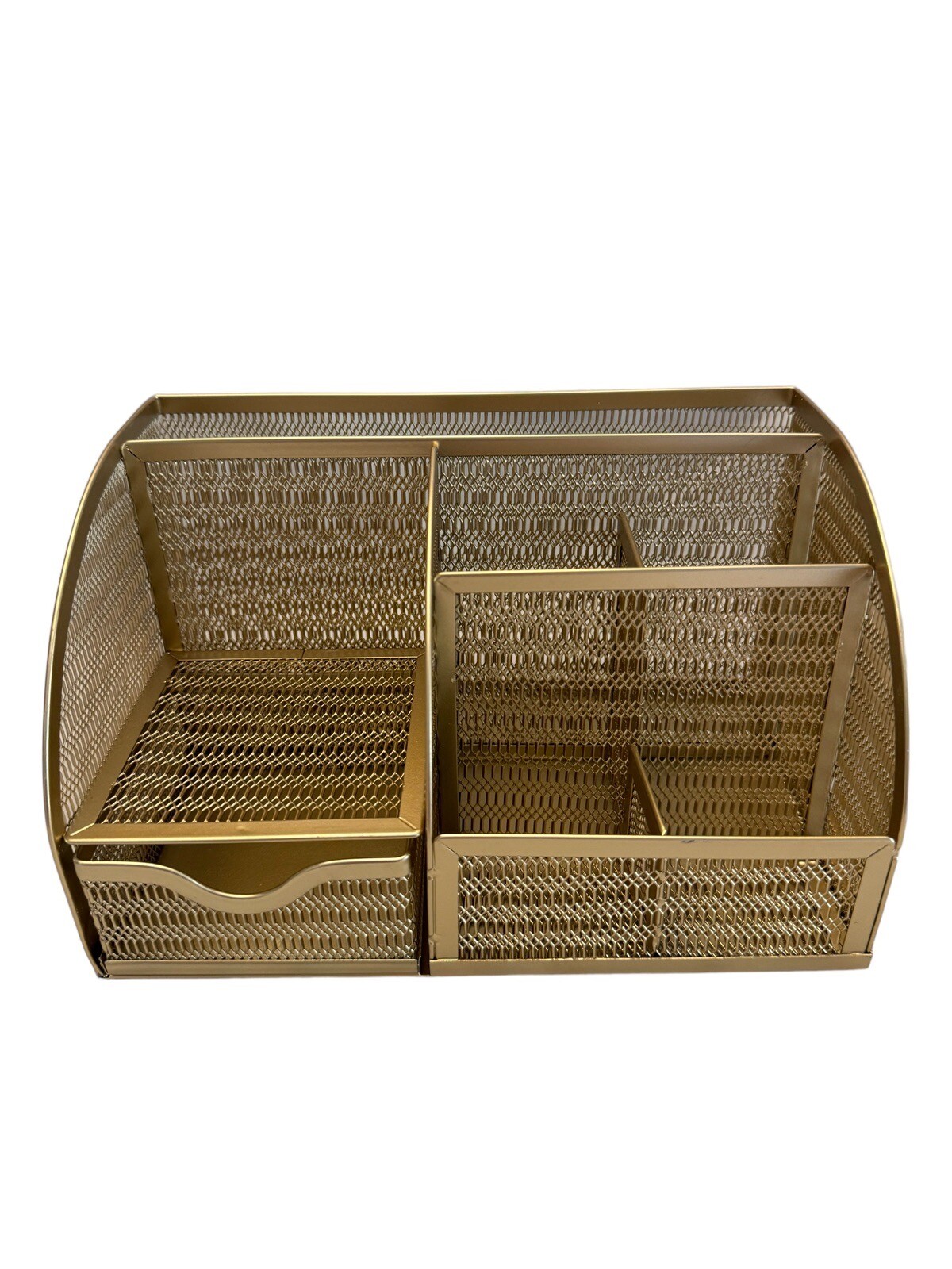 Gold Wire Mesh Metal Desk Organizer Compartments Hollywood Regency 8.75” x 5.75”