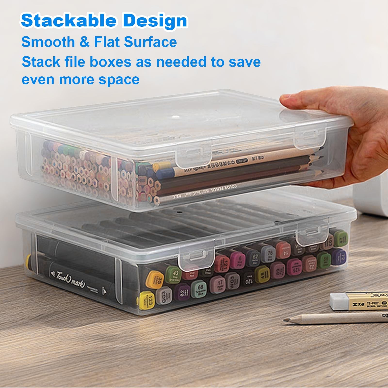 LDHHYH 3 Pack Plastic Storage Boxes with 12.2 x 8.7 x 2 inches, Transparent