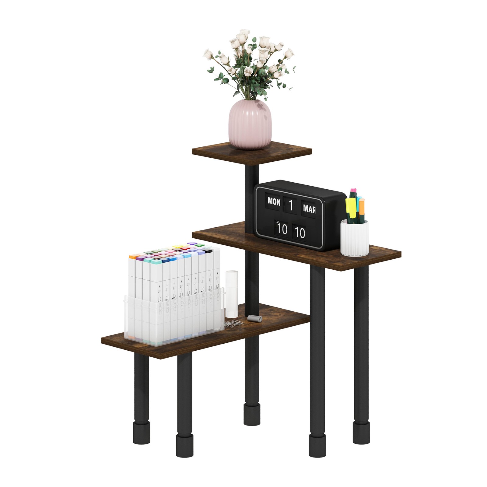 Furinno TURN-N-TUBE 3-Tier AdJUSTable Countertop Corner Organizer Amber Pine
