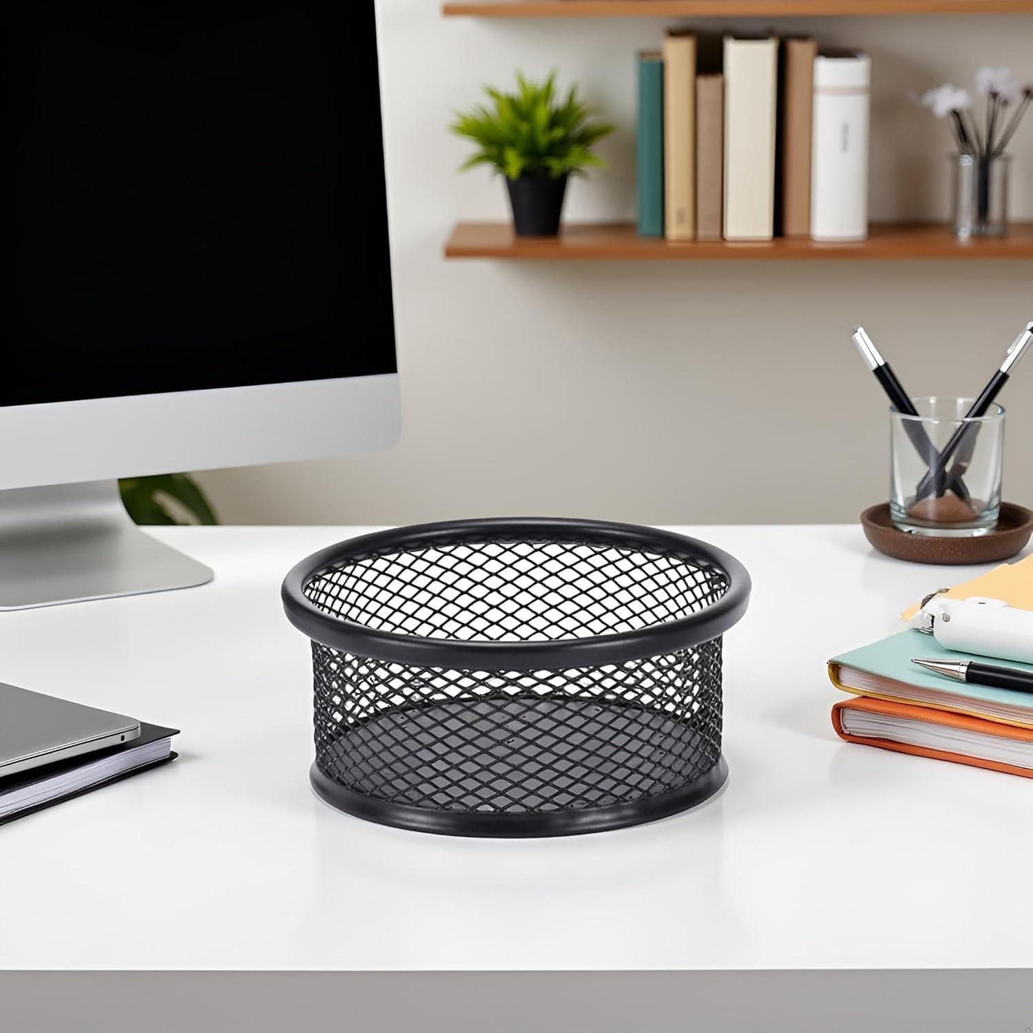 1 Pc Black Minimalist Metal Paper Clip Holder Mesh Paperclip Bowl Binder Clip…