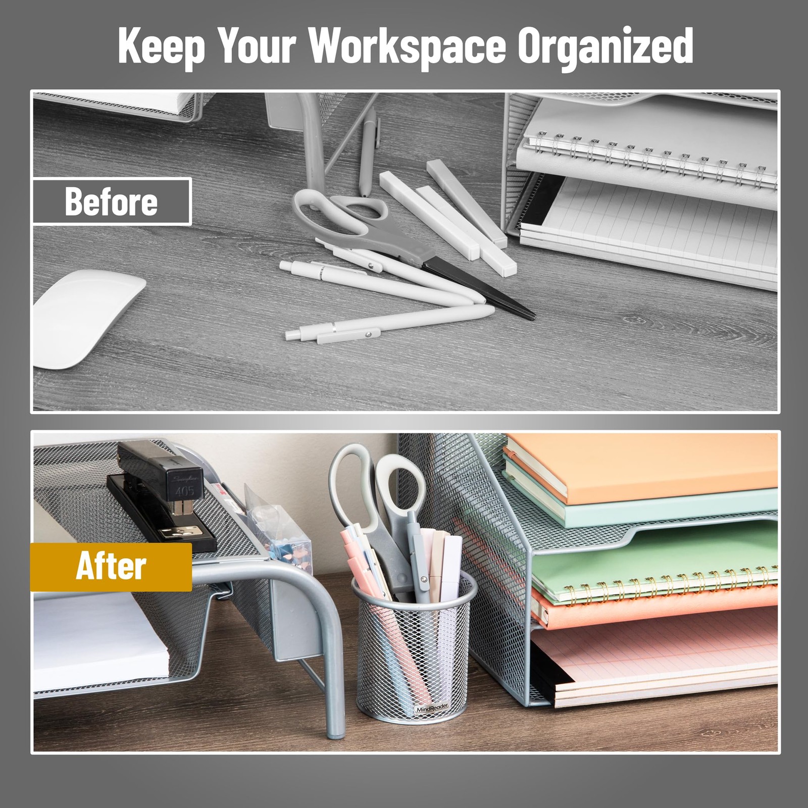 Pen and Accessories Holder, Desktop Organizer, Office, Metal Mesh, 3.5″L x 3….