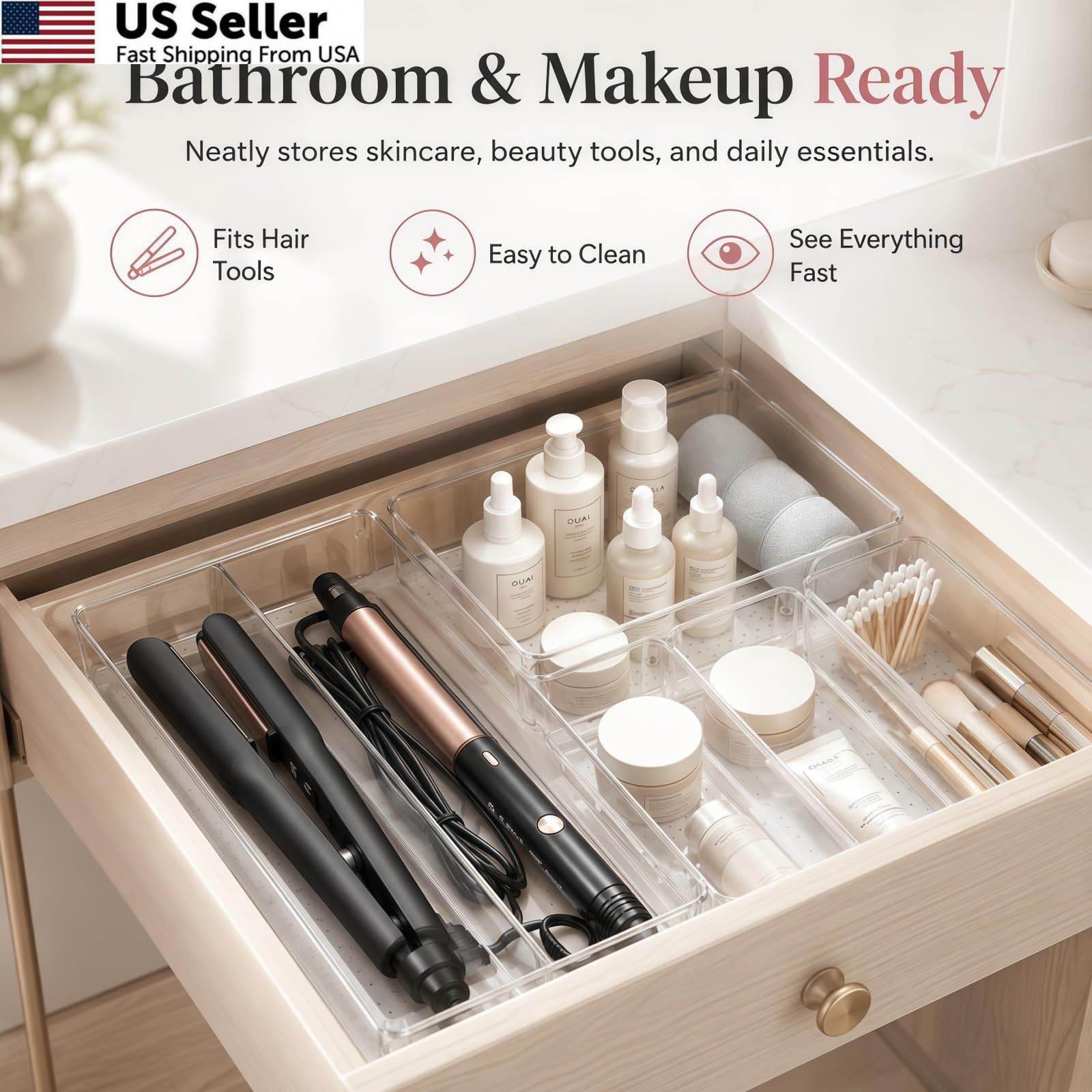 8 Pack Large Clear Plastic Drawer Organizer Bins – Acrylic 8 Pack,