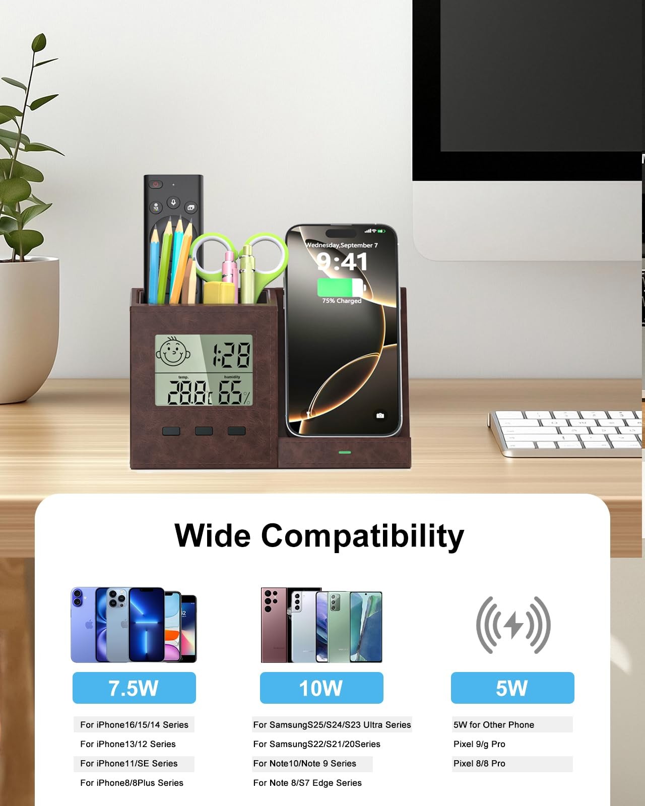 Multifunctional Pen Holder and Organizer for Desk with Wireless Charger, Digi…