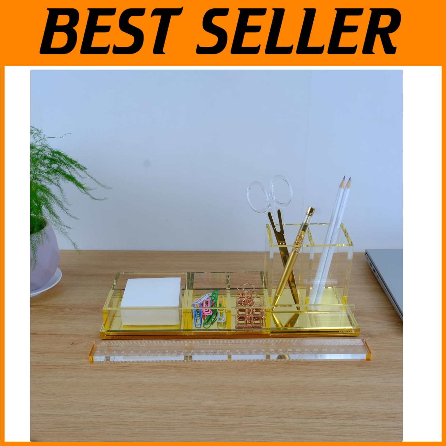 Gold Acrylic Desk Organizer Set with Free Ruler