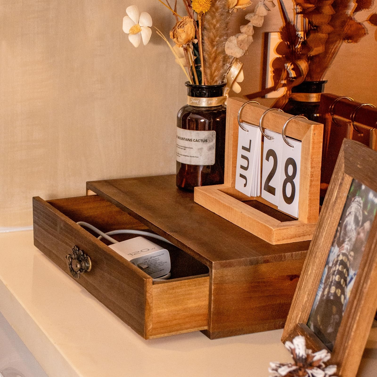 Wooden Drawers Organizer Soild Desktop 14.96 x 6.69 x 3.03 inches, Wood