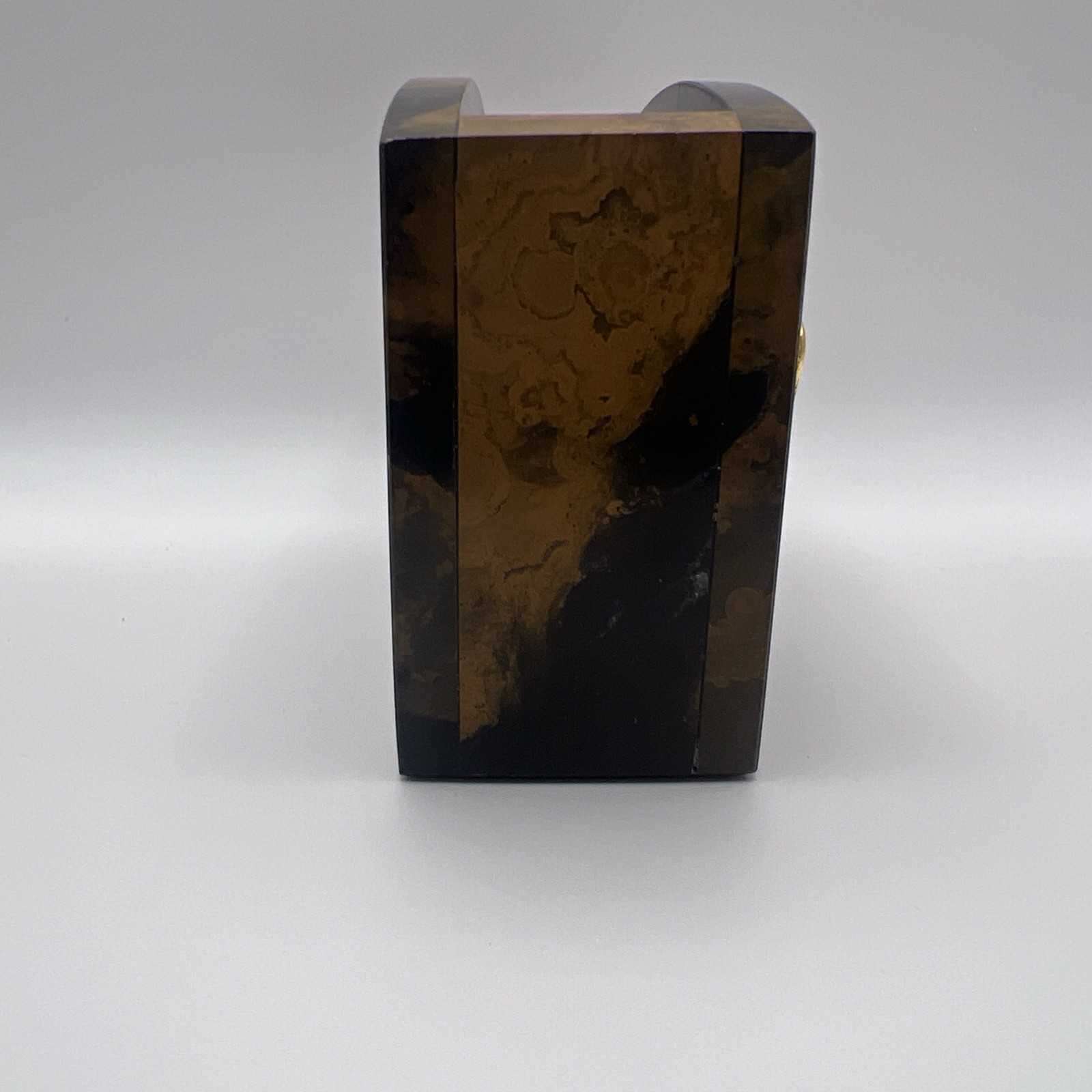 Bey-Berk Wall Street Golden Bull and Bear Tiger Eye Marble Pen Pencil Holder ￼