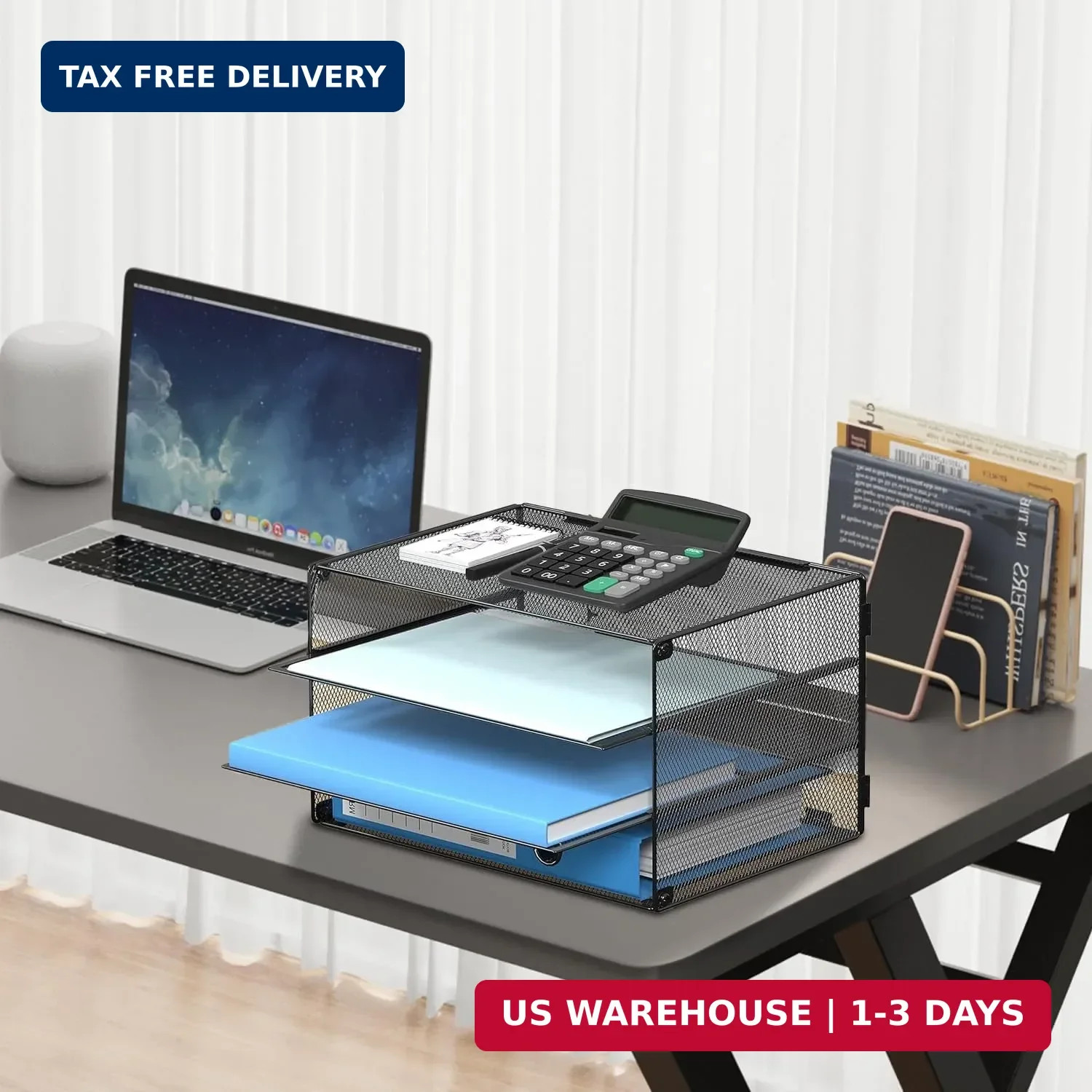 DALTACK 3 Tier Letter Tray Paper Organizer with Sliding Mesh Trays Black | Metal