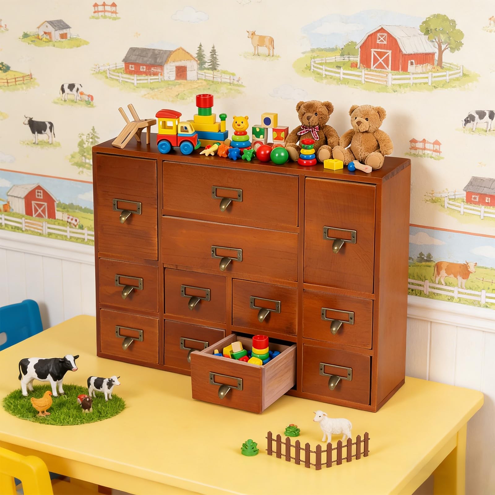 12 Drawer Storage Box Desktop Organizer 3 Size Office Cosmetics Jewelry Brown