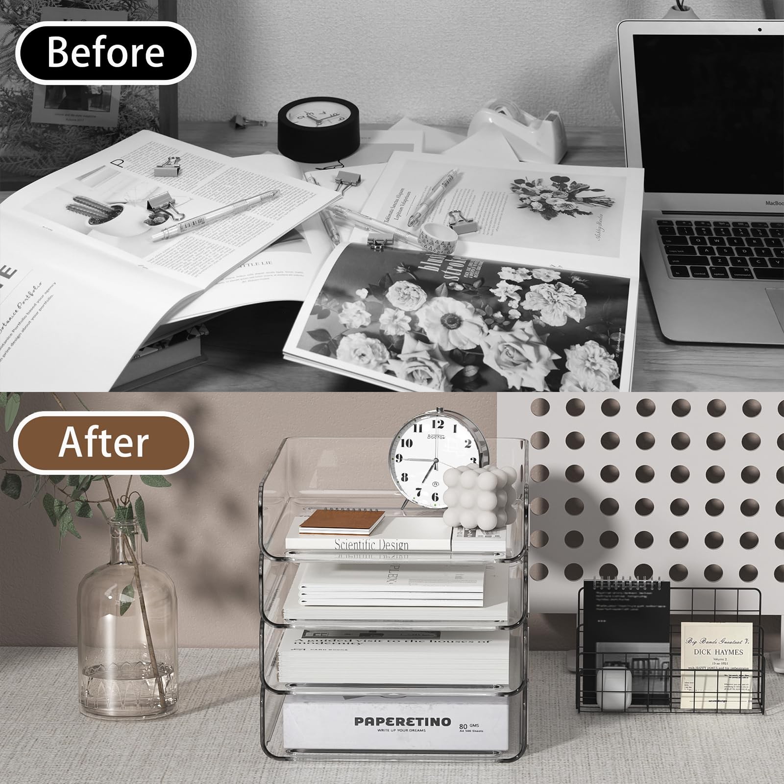 4-Tier Acrylic Paper Tray Organizer | Clear Stackable Desk Organizer for Docu…