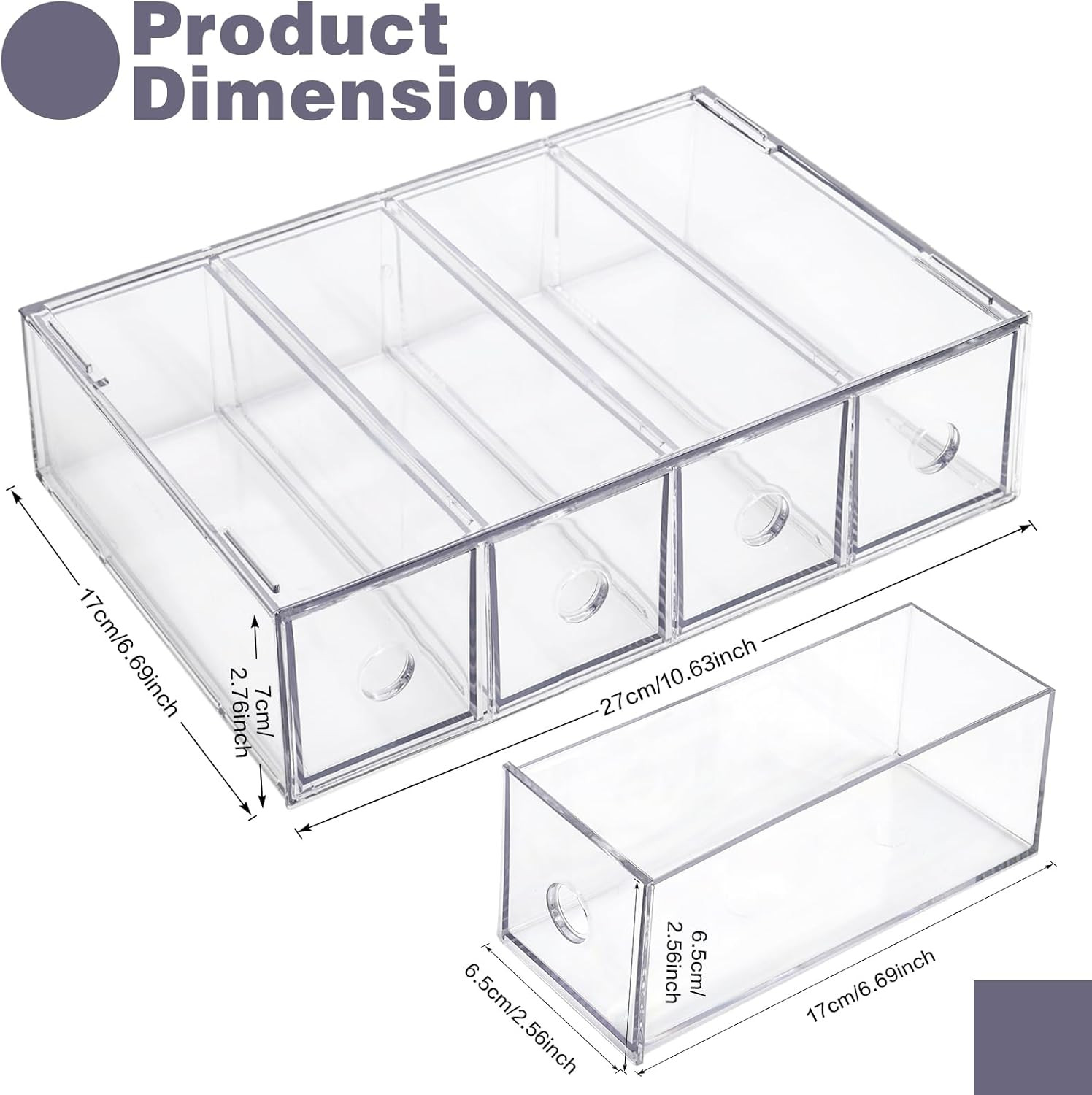 Desk Organizer with 4 Drawers, Stackable Desktop Storage Box with Removable Dra