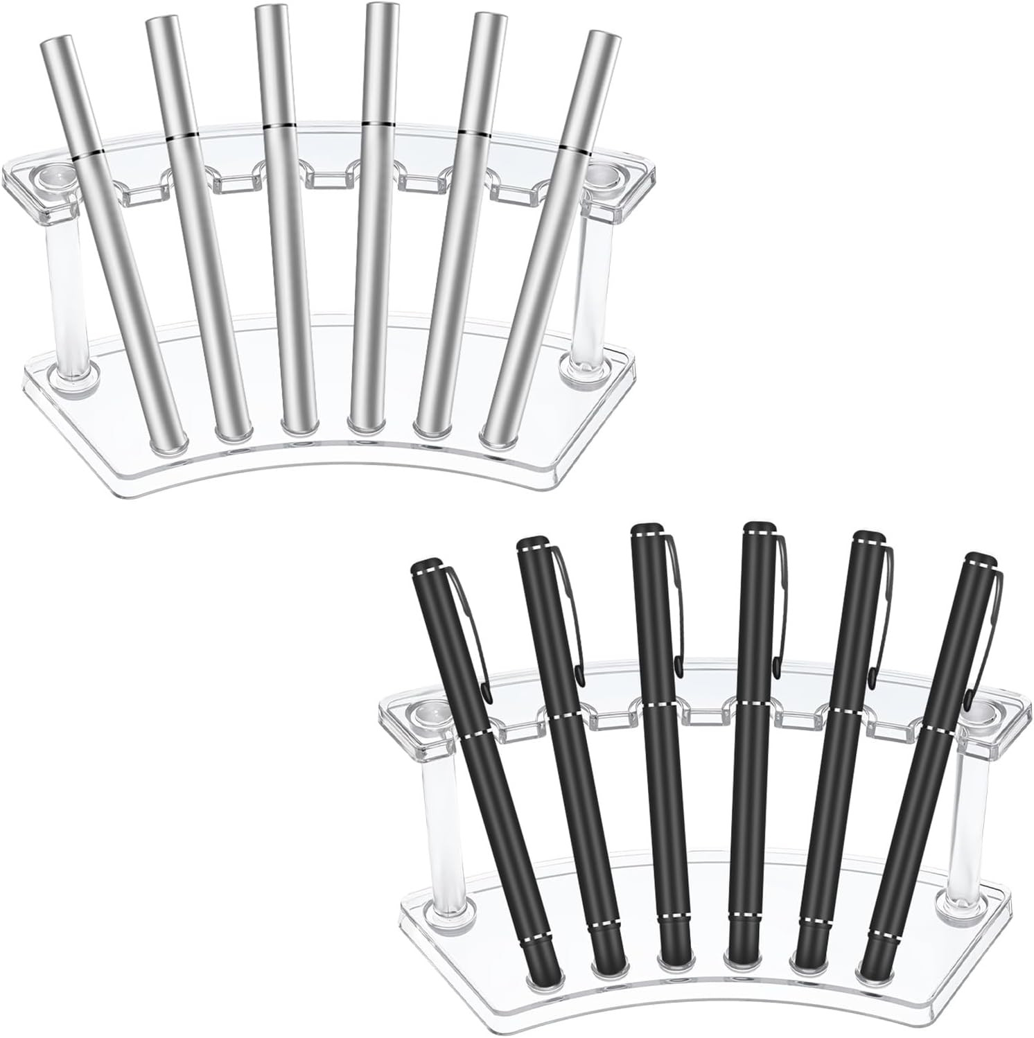 2Pcs Pen Holder Stand for Desk, Clear Pen Display Stand Pen Holder with 6 Slots,