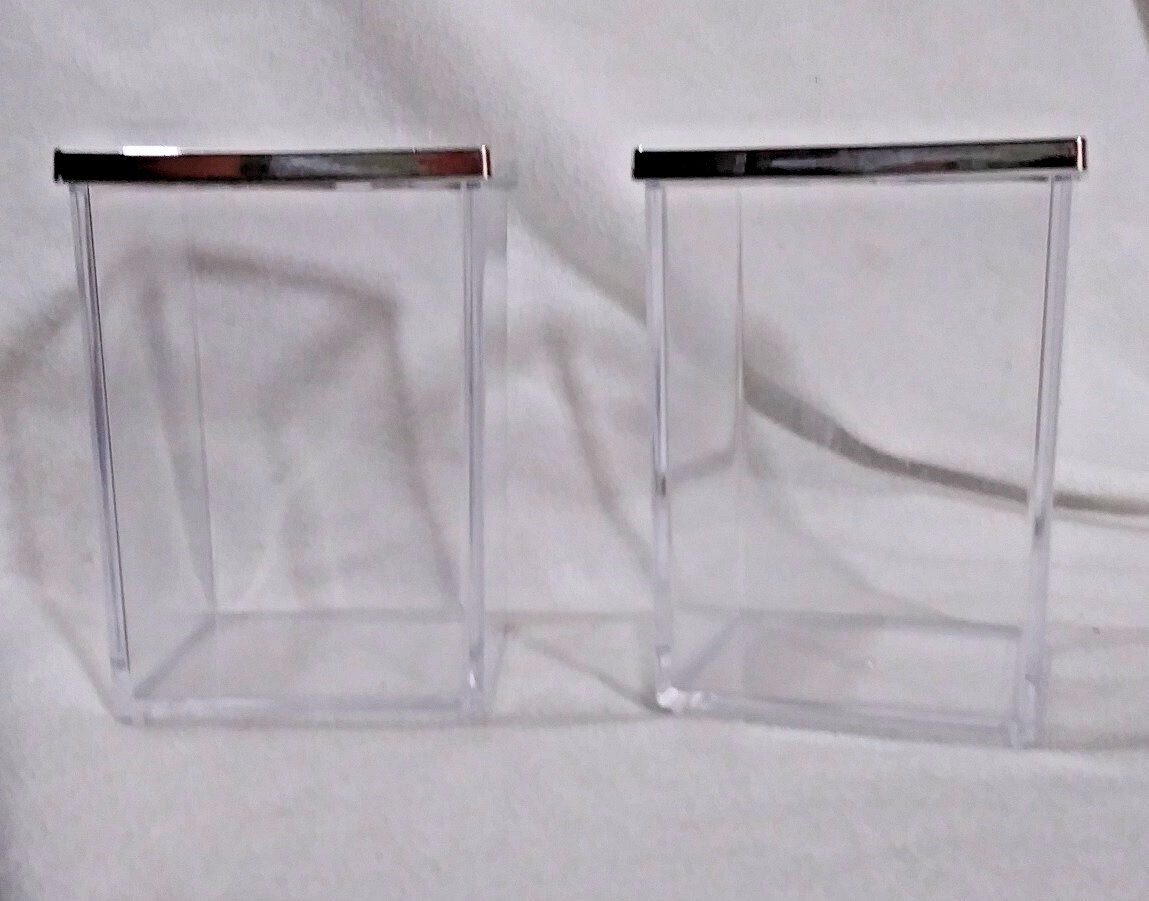 Square Acrylic Pen Holder Clear Pencil Organizer 2 Pack Silvertone Edge Office