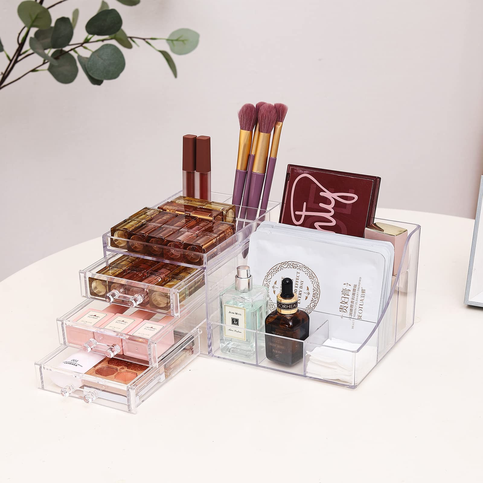 Cq acrylic 1 Pack Clear Make Up Organizer 3 Drawers,