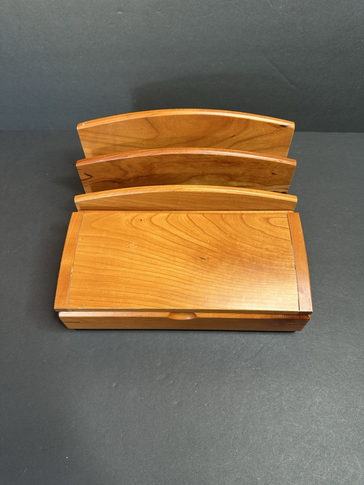 Eldon Wood Desktop Organizer Letter Slots and Hinged Compartment MCM Vintage
