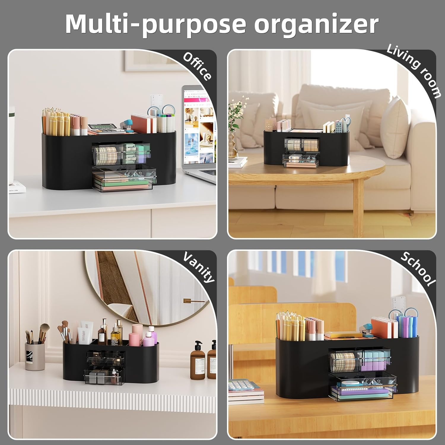 Desk Organizer Pen Holder with 3 Drawers, Multi-Functional Pencil Holder,Desk Or