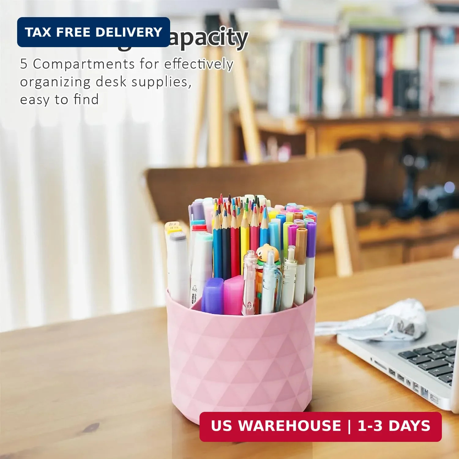 Desk Organizer, 360-Degree Rotating Pencil Pen Holders For Desk, Diamond Pattern
