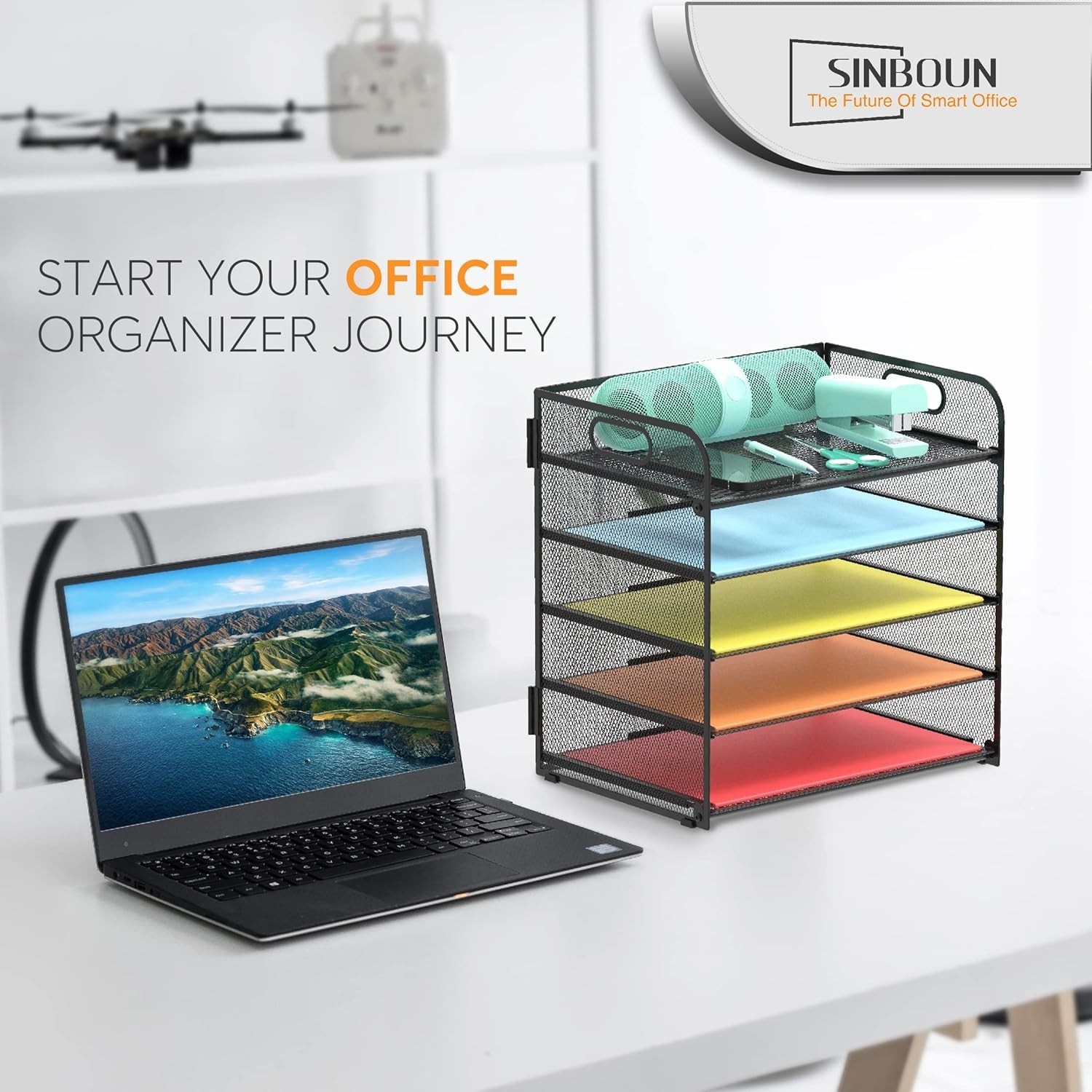 5 Tier Metal Letter Tray Desk Organizer File Holder Paper Shelf Office Black