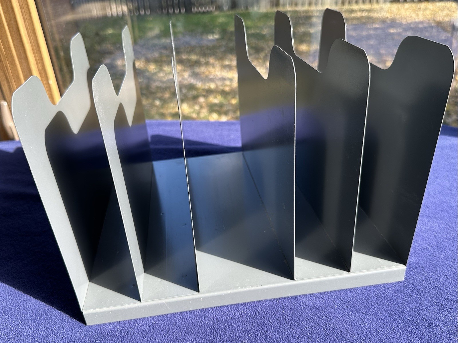 Vintage Steel Vertical Desktop File Organizer, Gray/5-Slot, Indented Partitions