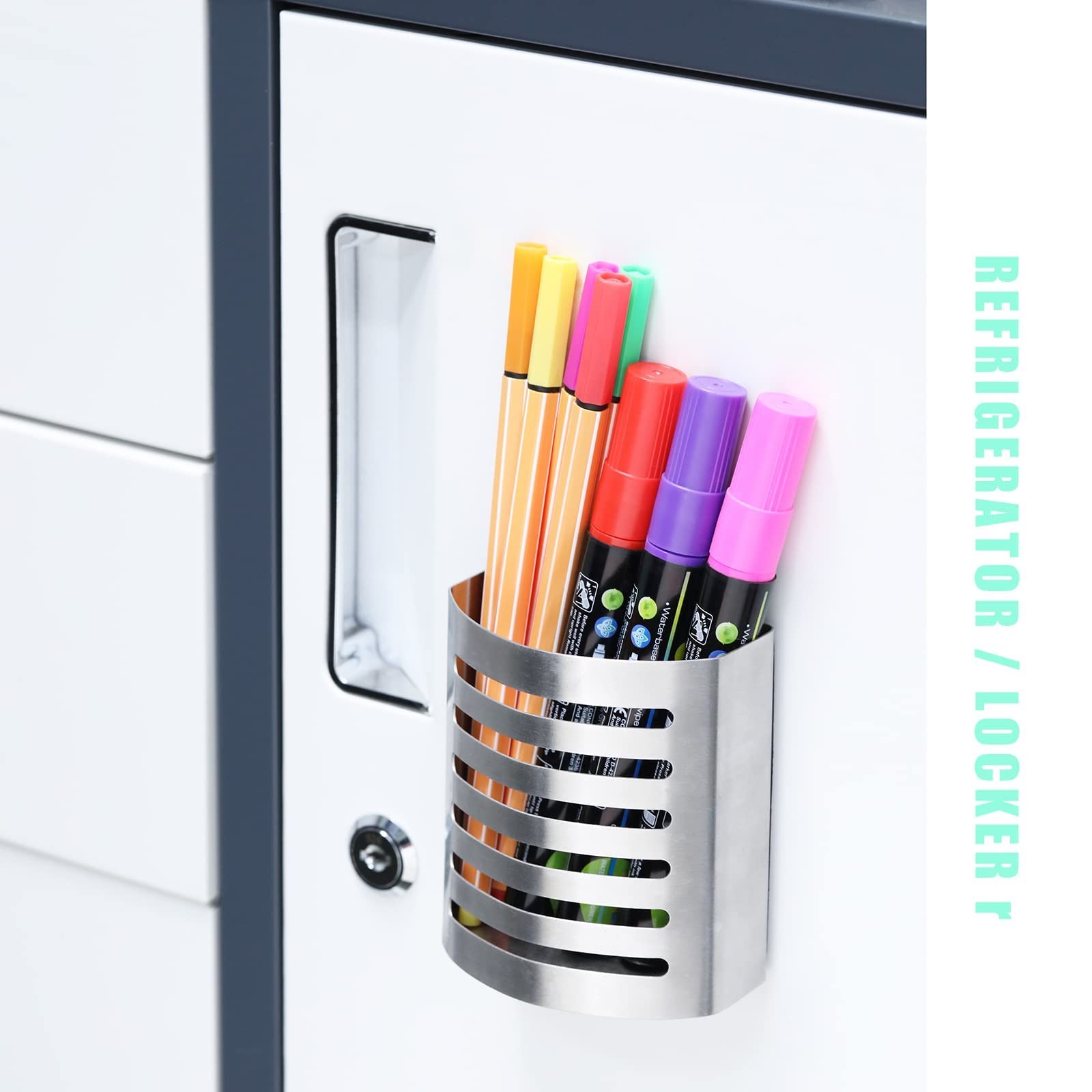 2 Pack Magnetic Modern Pen and Pencil Holder, Metal Writing Utensil Storage O…