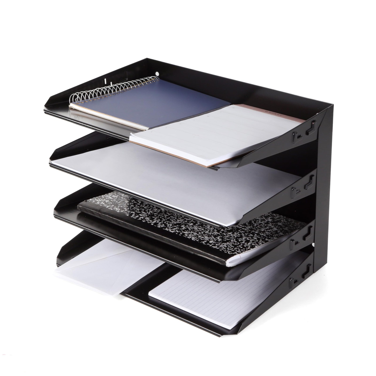 Desktop Horizontal 4-Slot File Binder Organizer Storage Letter Tray, Black Co…