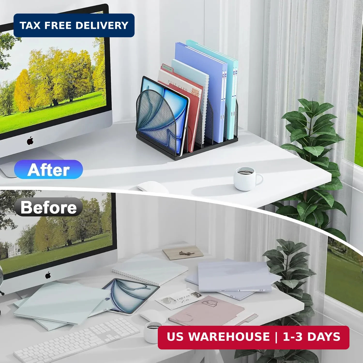 gianotter Desktop File Organizer, Desk Organizer with 5 Compartments, Paper Orga