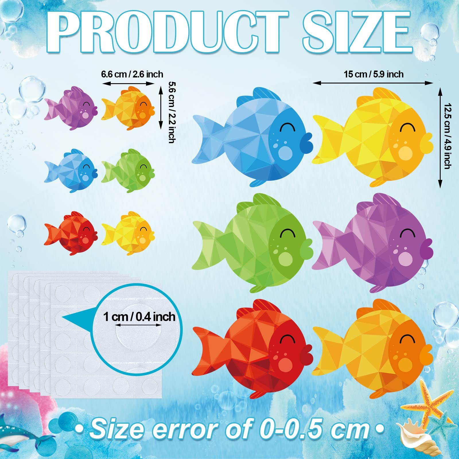 Tinlade 48 Pcs Colorful Fish Cutouts Red, Yellow, Blue, Purple, Green, Orange