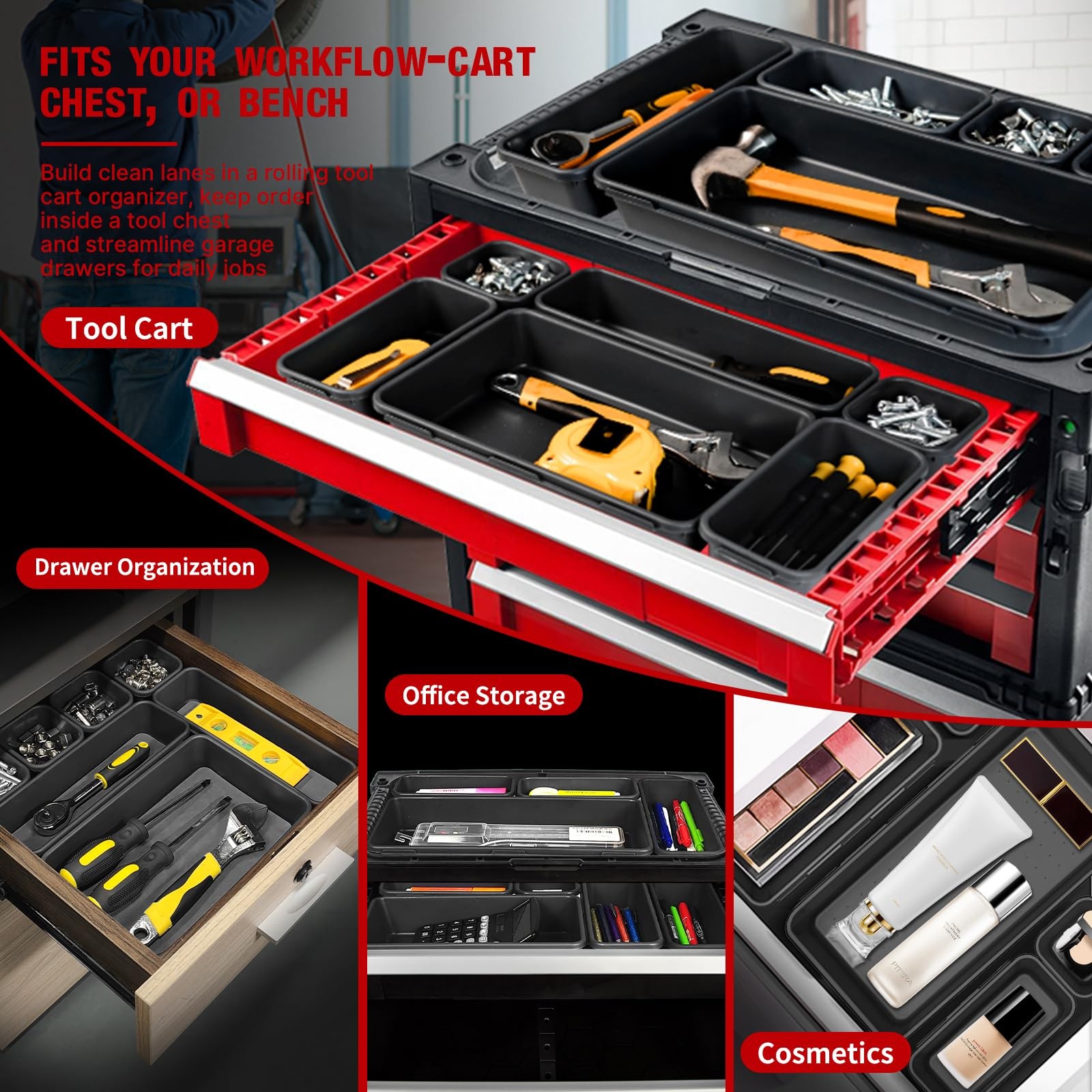 inihpocv 【48PCS & 5 Sizes】 Tool Box Organizer Tray, 2 inches, 48PCS(5 size)