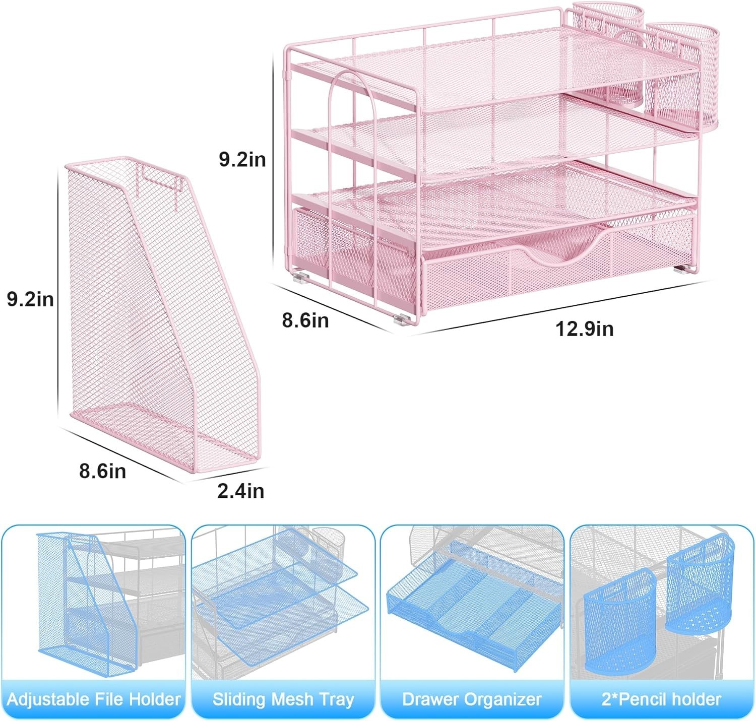 Desk Organizers and Accessories with File Holder, 4-Tier Desk Accessories & W…